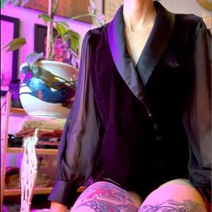 Alex Evenings velvet satin collar, see through sleeves blazer